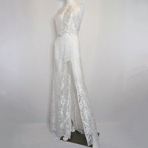Blithe White Lace Mesh Halter Top Maxi Skirt Set Size S